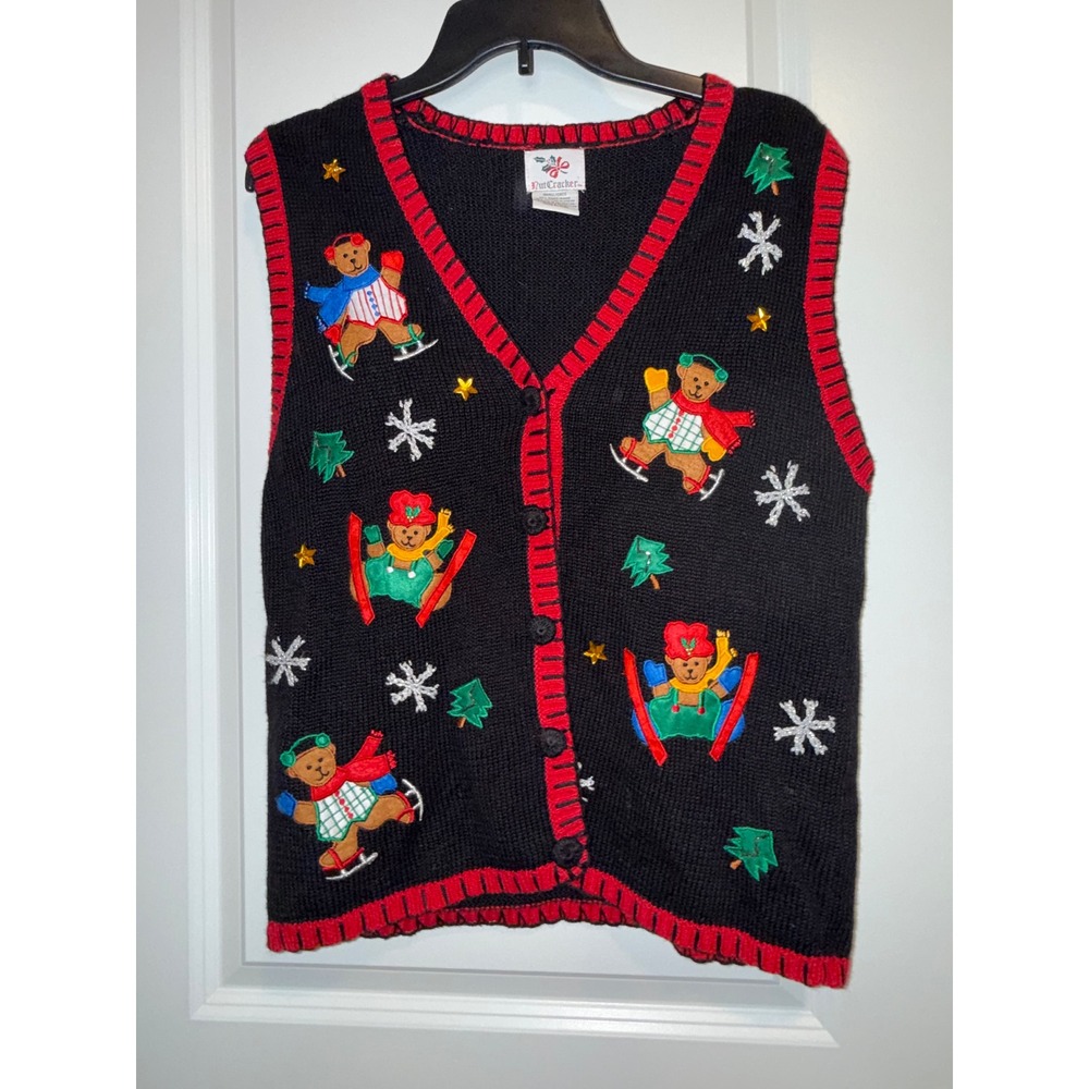 Vintage NutCracker Sweater Vest Women Small Black Bear Christmas Ugly Holiday